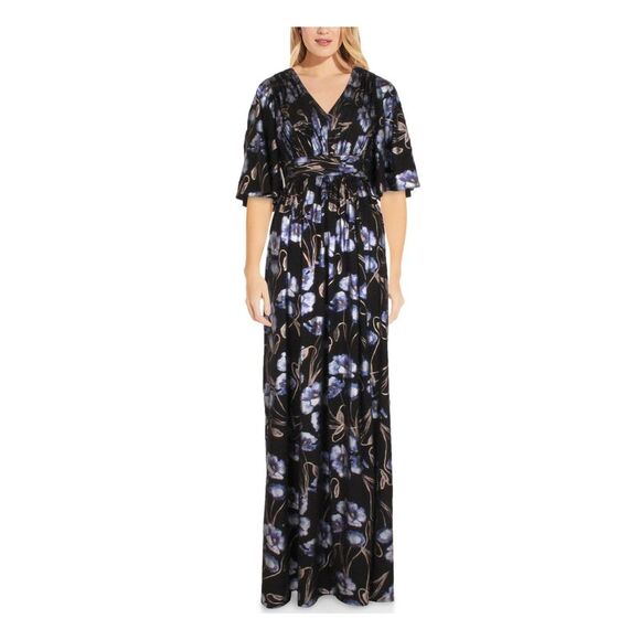 ADRIANNA PAPELL Dresses & Skirts - ADRIANNA PAPELL Womens Black Kimono Sleeve Full-Length Evening Gown Dress 6